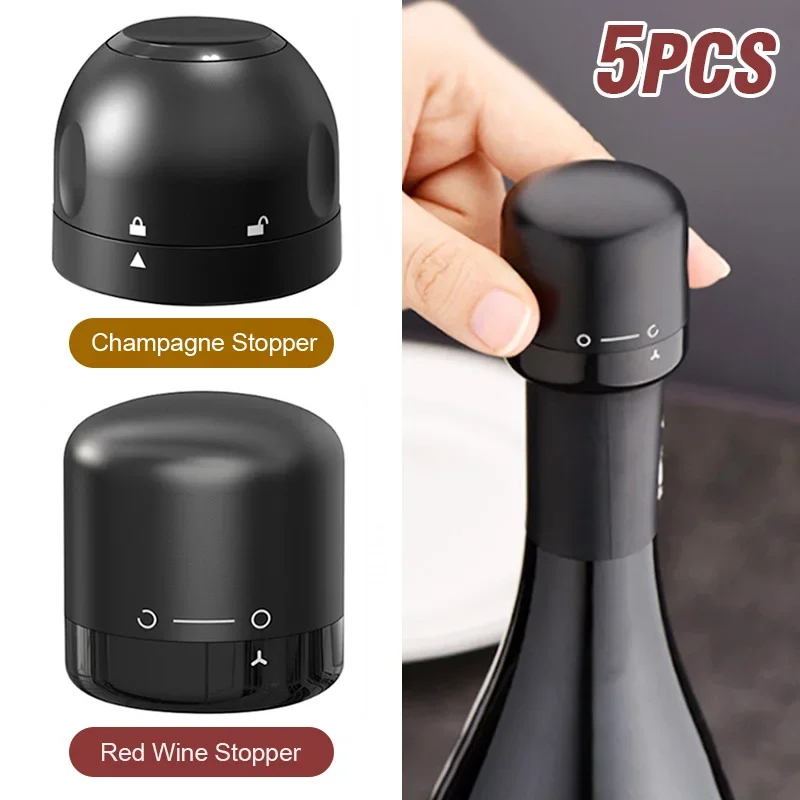 Wine Preservation Pump - 1-5 個真空密封ワインボトルプラグシャンパンストッパー漏れ防止と新鮮なボトルキャップワインコルクバーアクセサリー用品