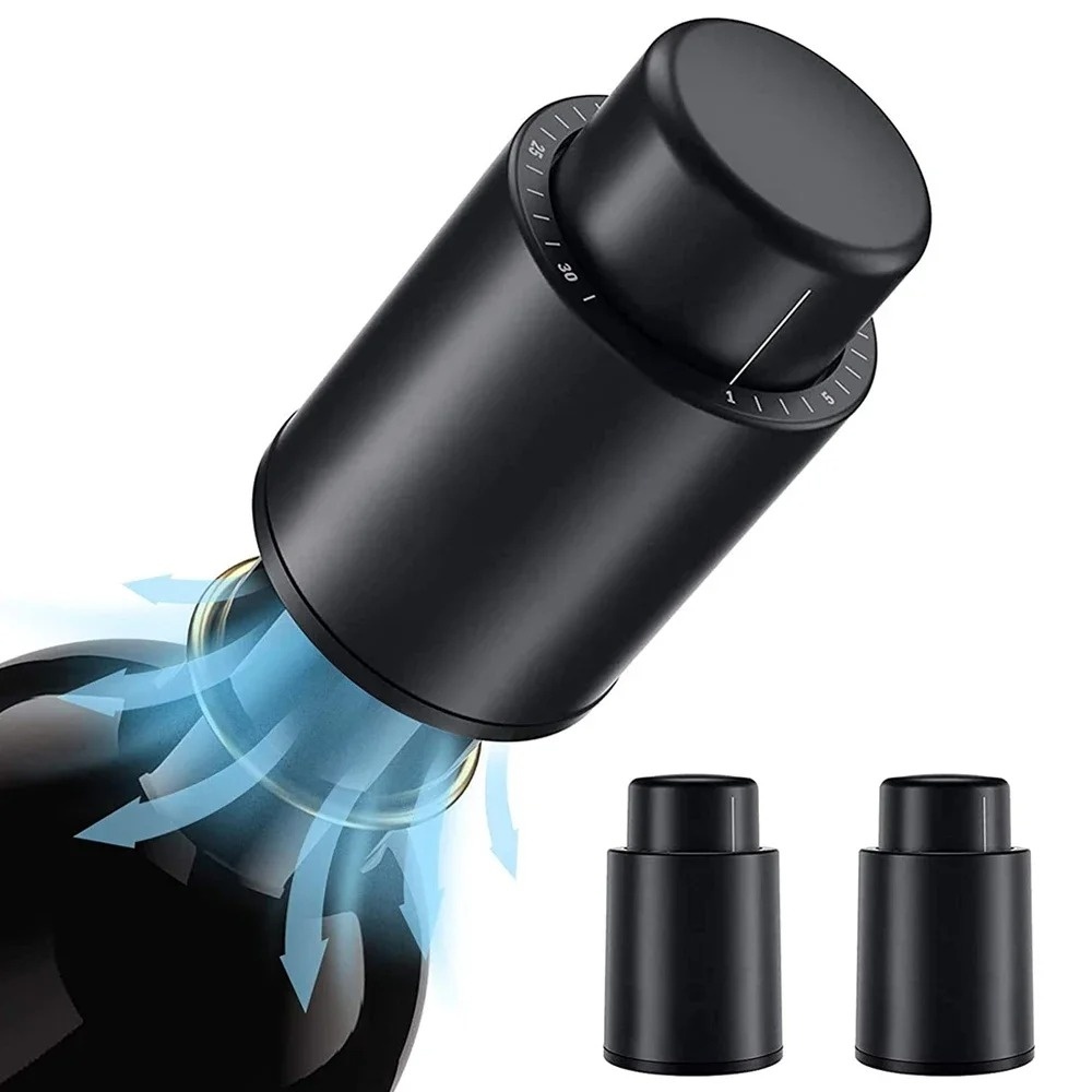 Wine Preservation Pump - プッシュ式真空ワイン保存ストッパー、気密メモリーシール、再利用可能なワインコルク、漏れ防止、携帯用真空シーリングワイン保存器