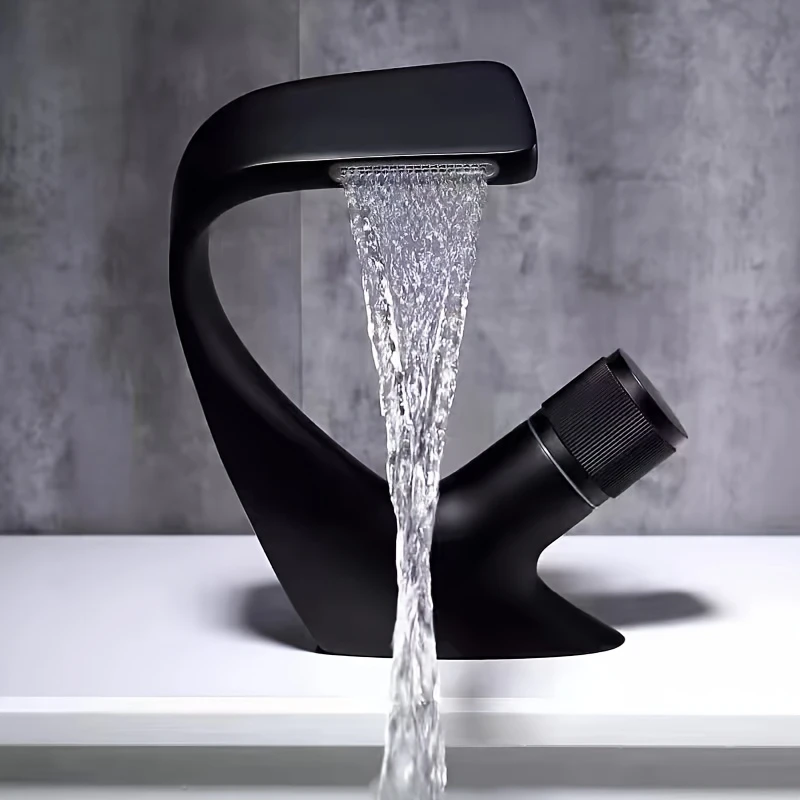 Home Bar Sink - 全銅製ブラック洗面台滝状蛇口 温水冷水対応トイレ洗面台蛇口 アンダーカウンター洗面台用シングルホール蛇口