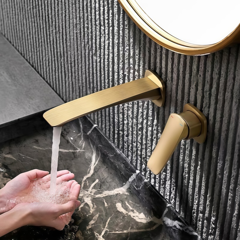 Home Bar Sink - ゴールド隠し型浴室蛇口埋め込みカートリッジシンク蛇口洗面器ミキサーグルメ洗面台タップウェア温冷水栓真鍮製