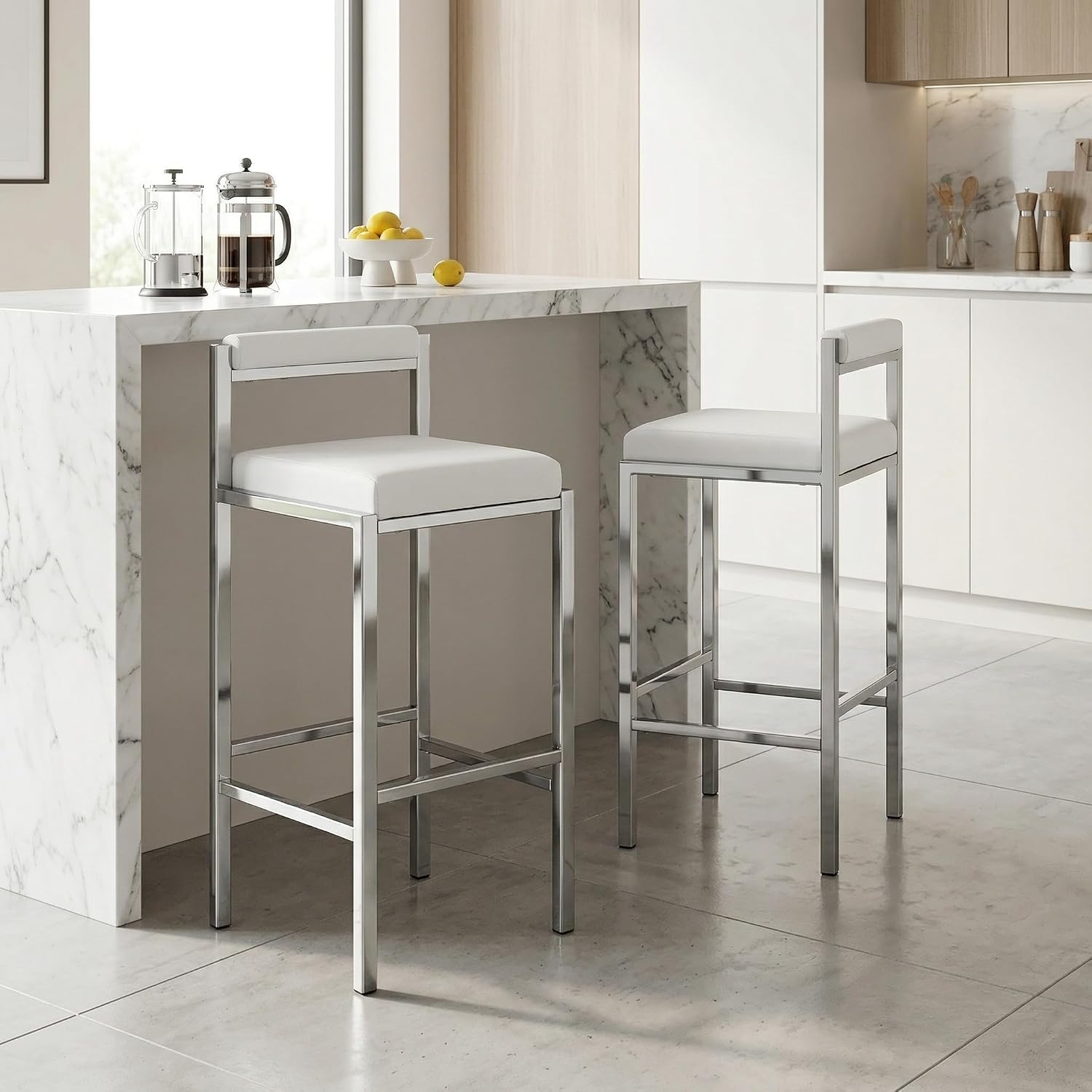 Home Bar Stools - バースツール2脚セット、背もたれ付き30インチモダンカウンターハイトバースツール、工業用バースツール、フェイクレザー張り、カスタム可能