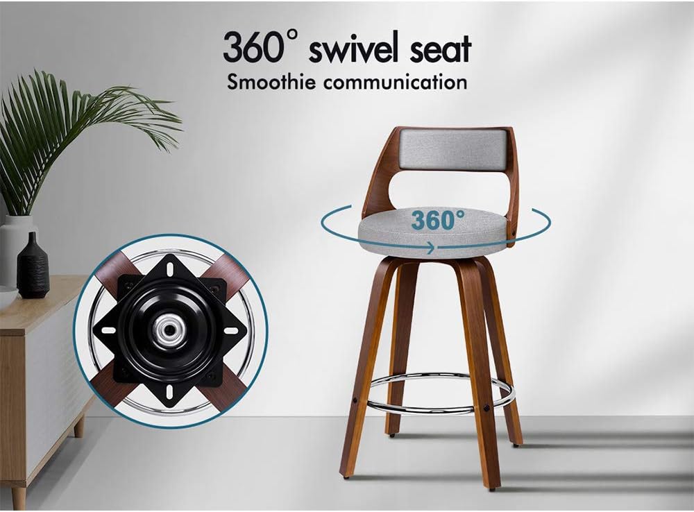 Home Bar Stools - フットレストと調節可能な脚の高さ調整機能付きホームバースツール、2X回転式木製キッチン用スツール、シート高65cm、レザーカウンタースツール
