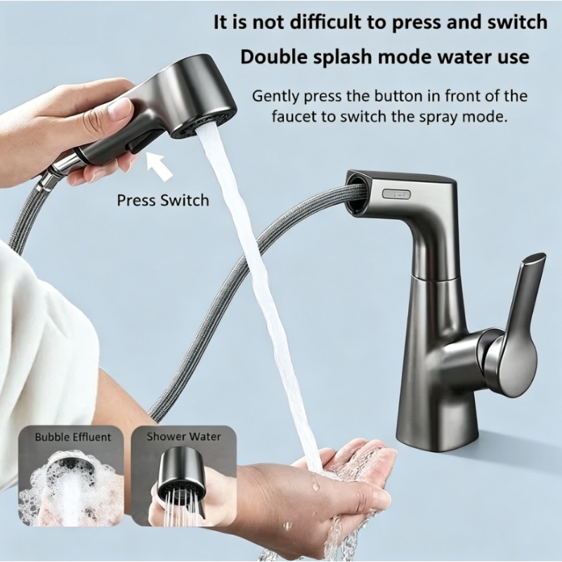 Home Bar Sink - バスルームの引き出し式蛇口、温水と冷水の両用リフティング洗面台、防滴洗面台蛇口