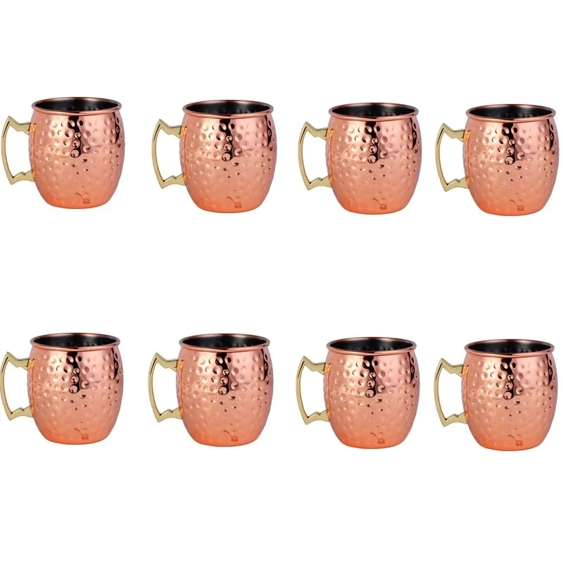 Mule Copper Mug - 8個入り槌目模様モスコミュール銅製マグカップセット - ステンレス製メタルビール・ワイン・コーヒーカップ、カクテルサービング用カップ、ドリンクウェア