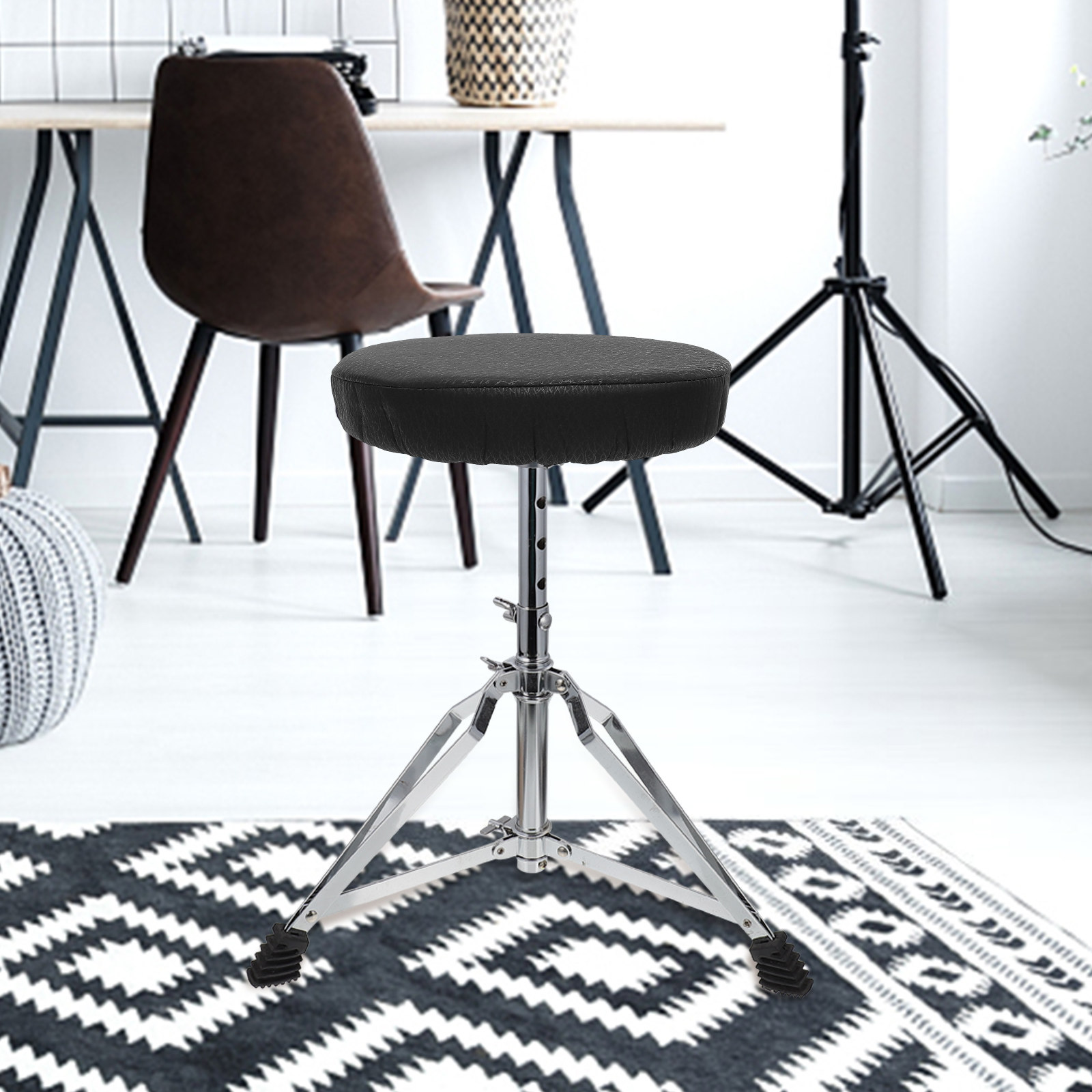 Home Bar Stools - スーパーラウンドスツールカバー ブラック コットンポリエステル製 伸縮性スポンジクッション 滑り止め裏地付き バー、カフェ、オフィス、家庭用丸型シート