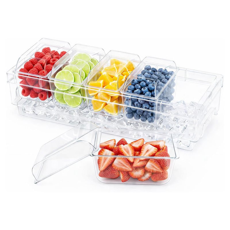 Garnish Tray Set - ABMR-パーティー用、バー用品、タコス用、バー用サービングセット、冷蔵調味料容器、氷飾りトレイ、透明サービングプラッター