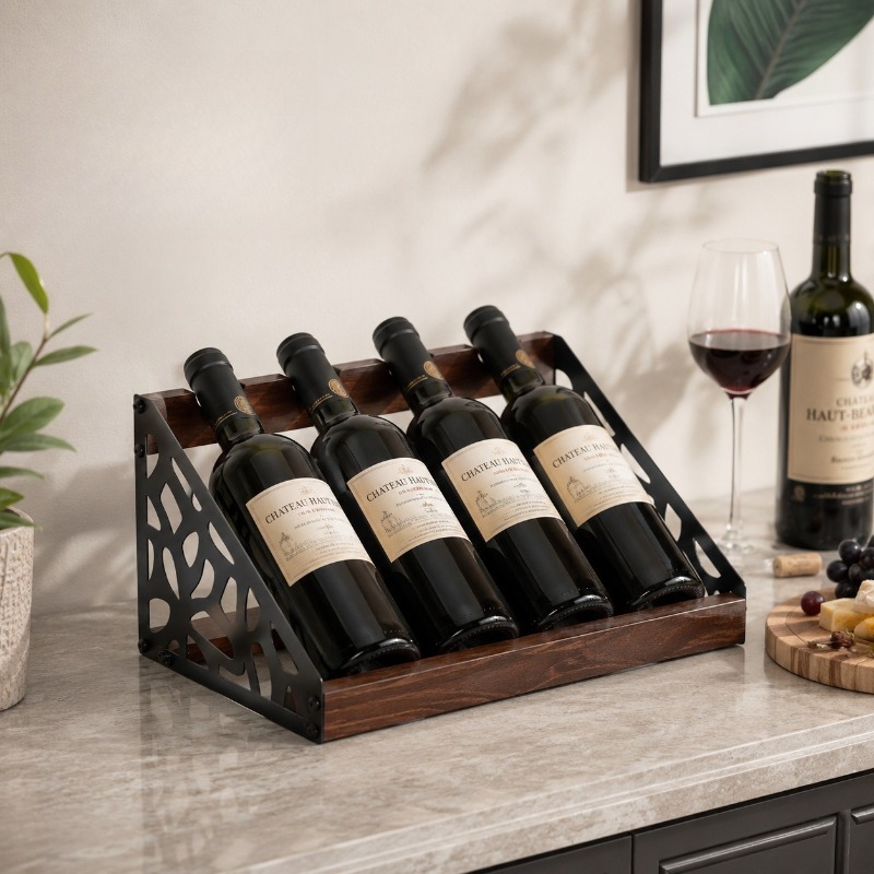ホームバー木製ワインラック ワインボトルホルダー レトロ中空 - Home Bar Shelf のレビューと価格