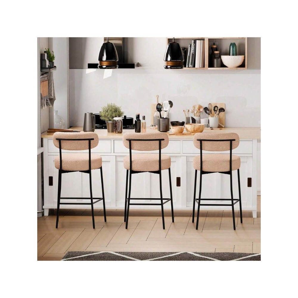 ベージュのバースツール2脚セット、背もたれ付き27.56イン - Home Bar Stools のレビューと価格
