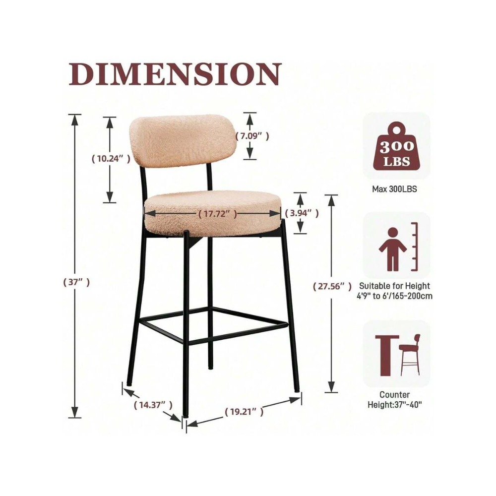 ベージュのバースツール2脚セット、背もたれ付き27.56イン - Home Bar Stools のレビューと価格
