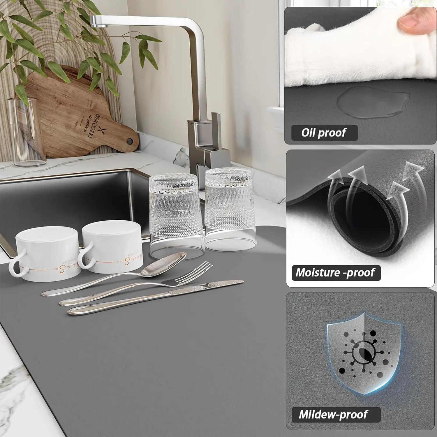 キッチンカウンター用ゴム製食器乾燥マット 大型 洗える クイ - Home Bar Sink のレビューと価格