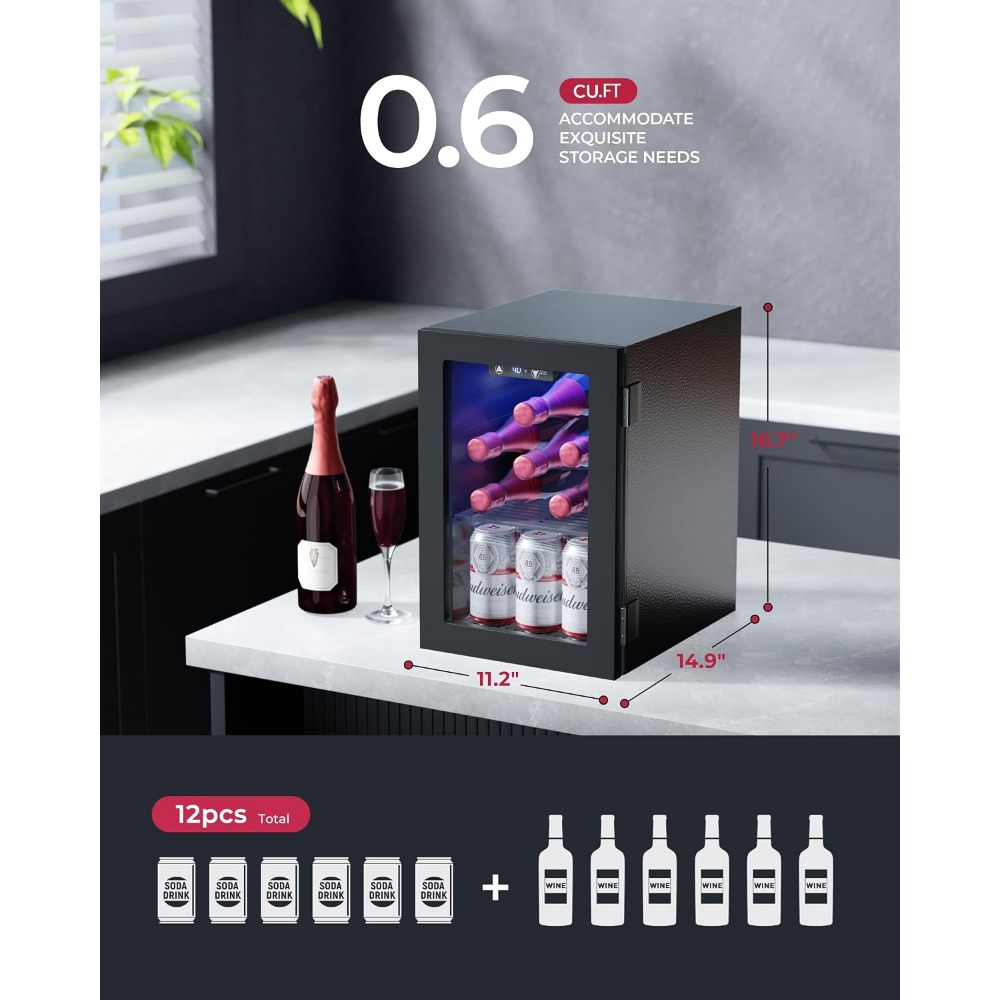 24缶ミニ冷蔵庫、0.6立方フィートの飲料クーラー、ブラック - Home Bar Shelf のレビューと価格