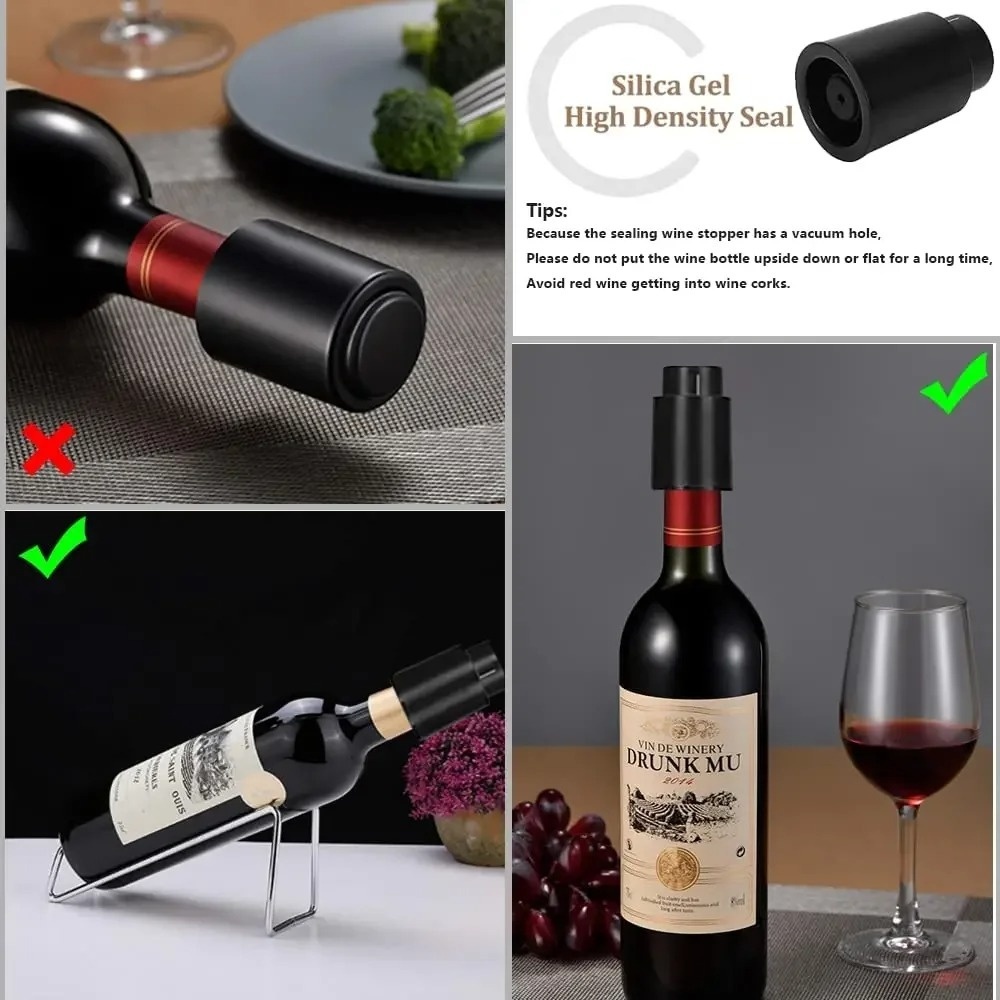 プッシュ式真空ワイン保存ストッパー、気密メモリーシール、再利 - Wine Preservation Pump のレビューと価格