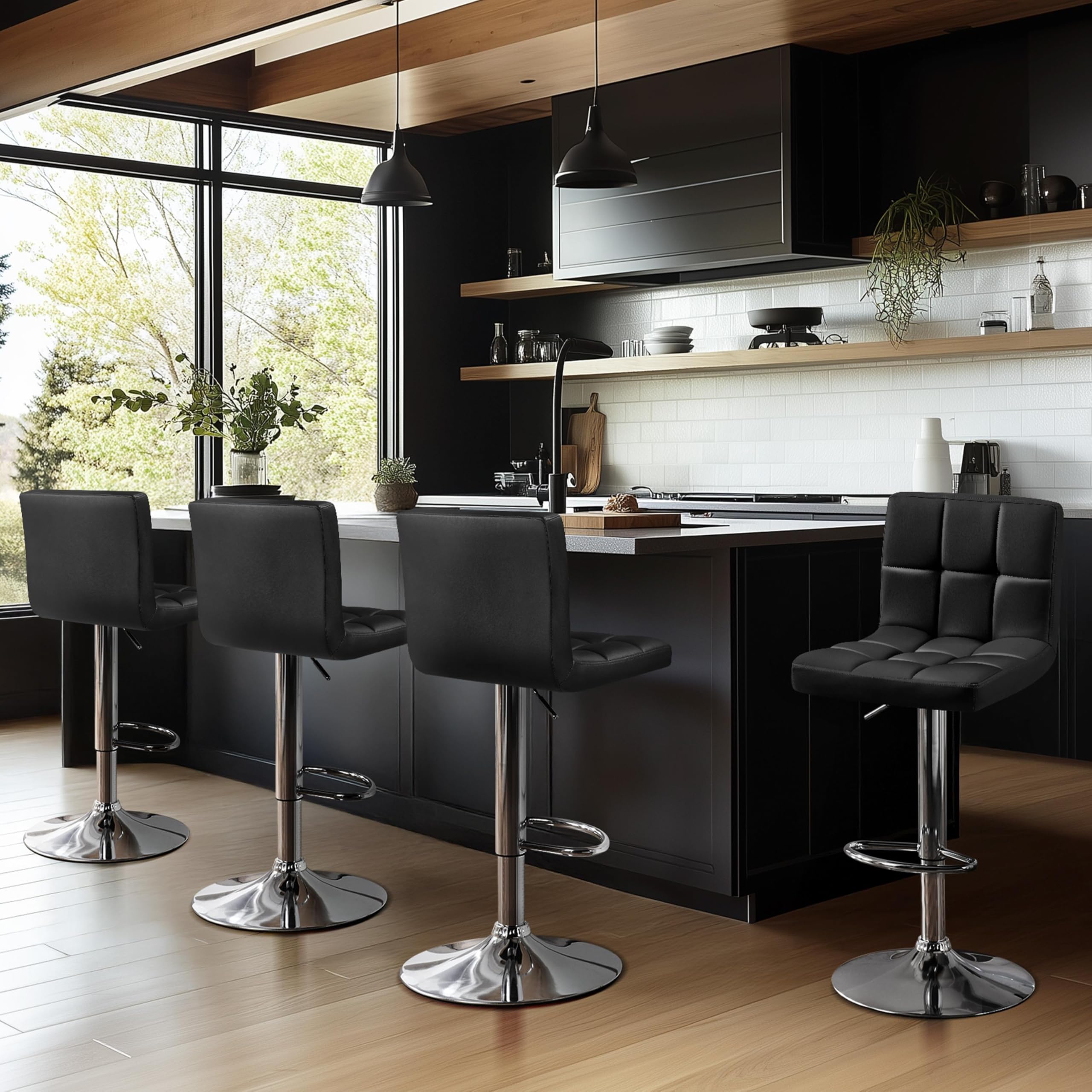 モダンな調節可能なバースツール、PUレザー製回転式カウンター - Home Bar Seating のレビューと価格