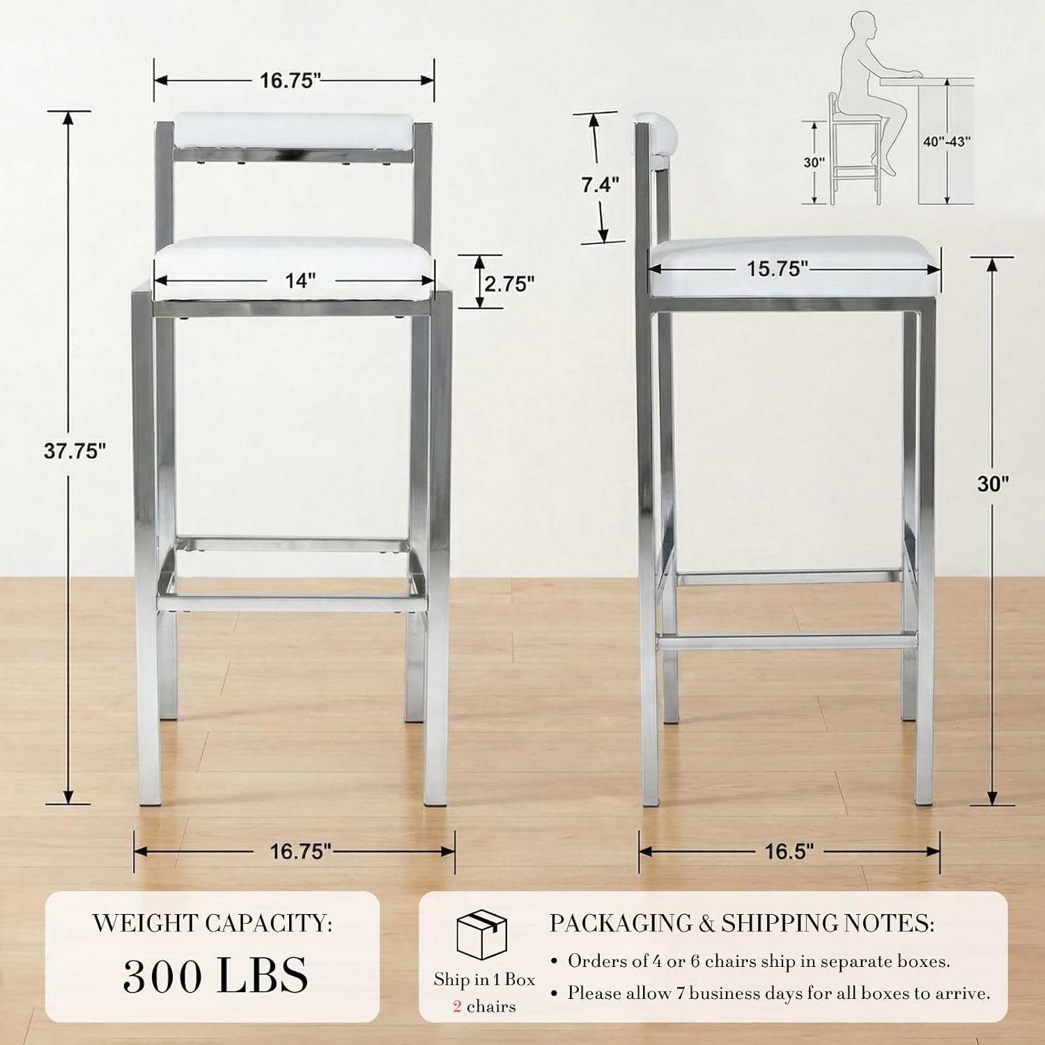 バースツール2脚セット、背もたれ付き30インチモダンカウンタ - Home Bar Stools のレビューと価格