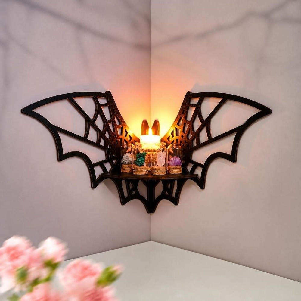 木製バット型コーナーシェルフ、中空模様、壁掛け式フローティン - Home Bar Shelf のレビューと価格