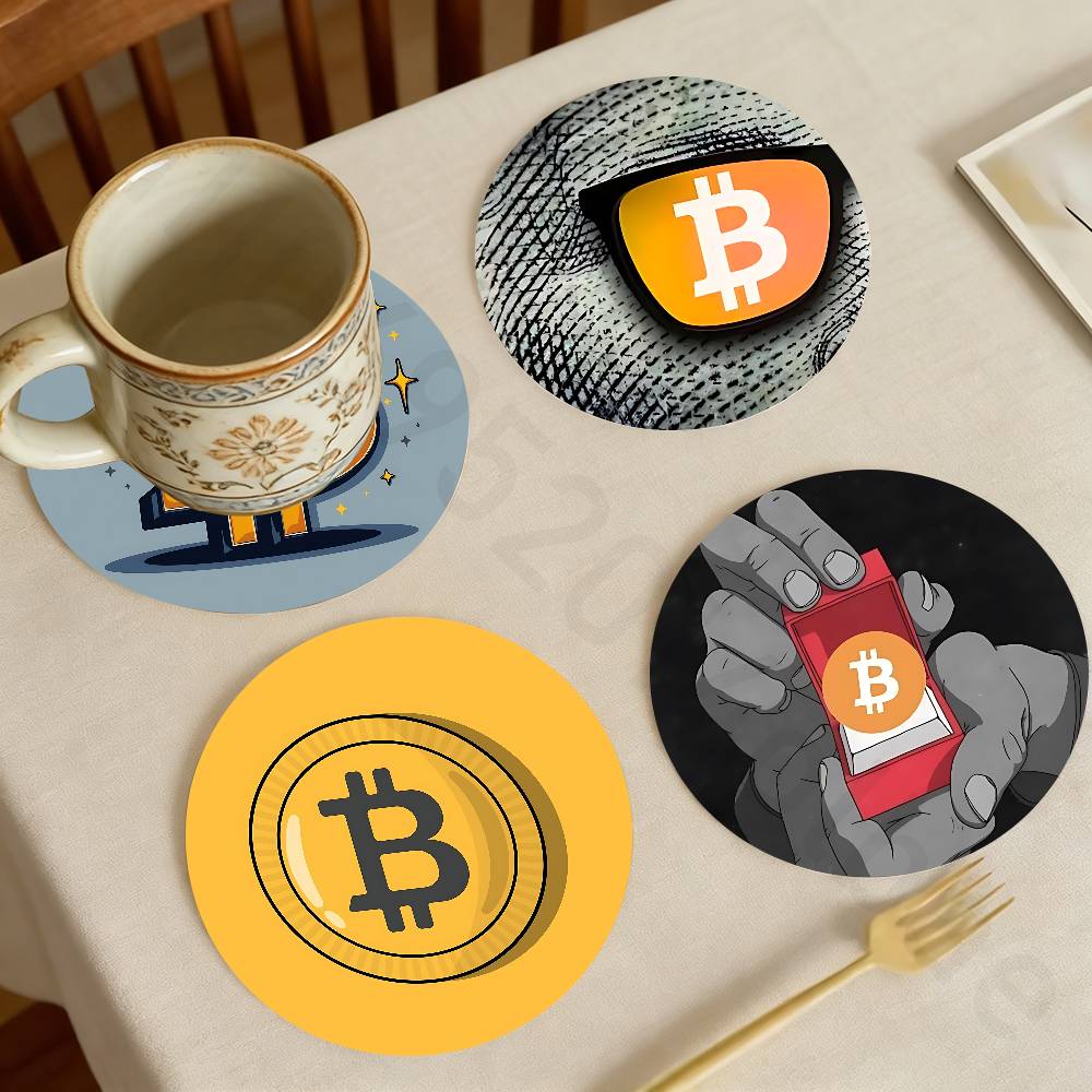ビットコイン暗号通貨 Btc 木製カップコースター茶コーヒー - Bar Mat Rubber のレビューと価格