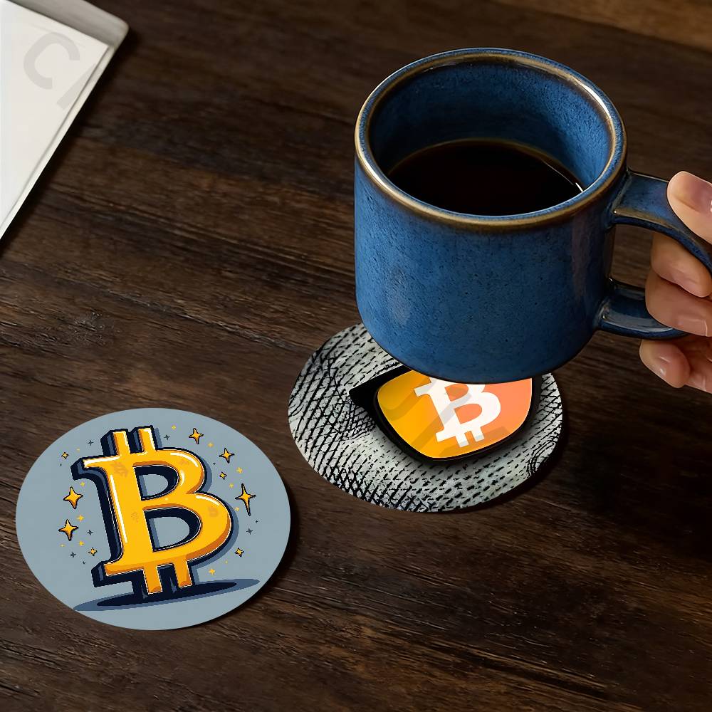 ビットコイン暗号通貨 Btc 木製カップコースター茶コーヒー - Bar Mat Rubber のレビューと価格