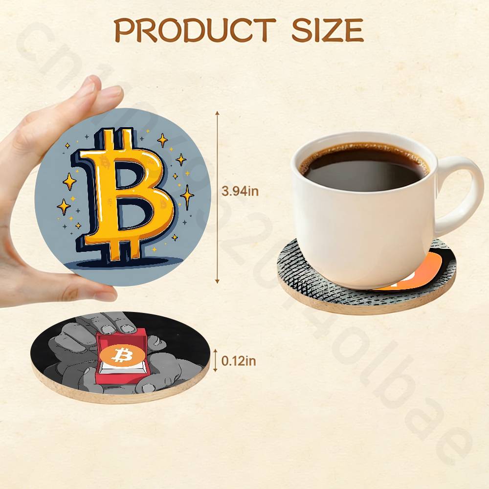 ビットコイン暗号通貨 Btc 木製カップコースター茶コーヒー - Bar Mat Rubber のレビューと価格