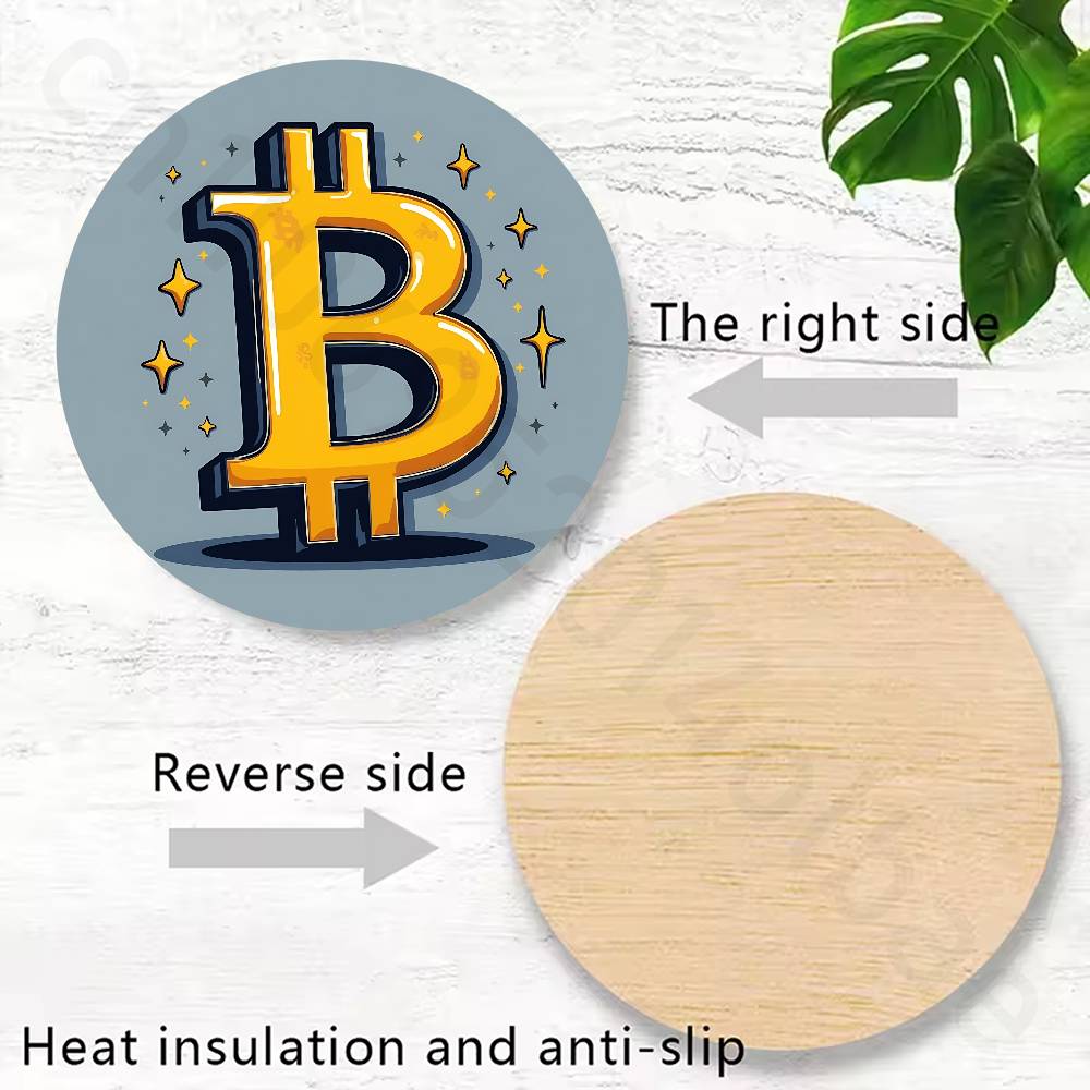 ビットコイン暗号通貨 Btc 木製カップコースター茶コーヒー - Bar Mat Rubber のレビューと価格