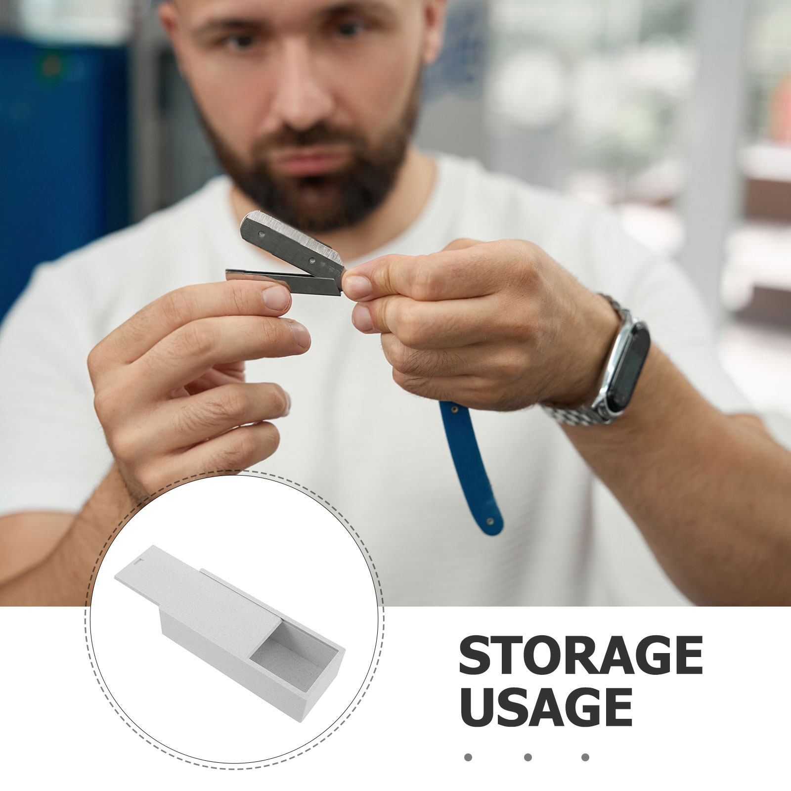 白い二重コンパートメントの刃物収納ケース、自立式プラスチック - Home Barber のレビューと価格