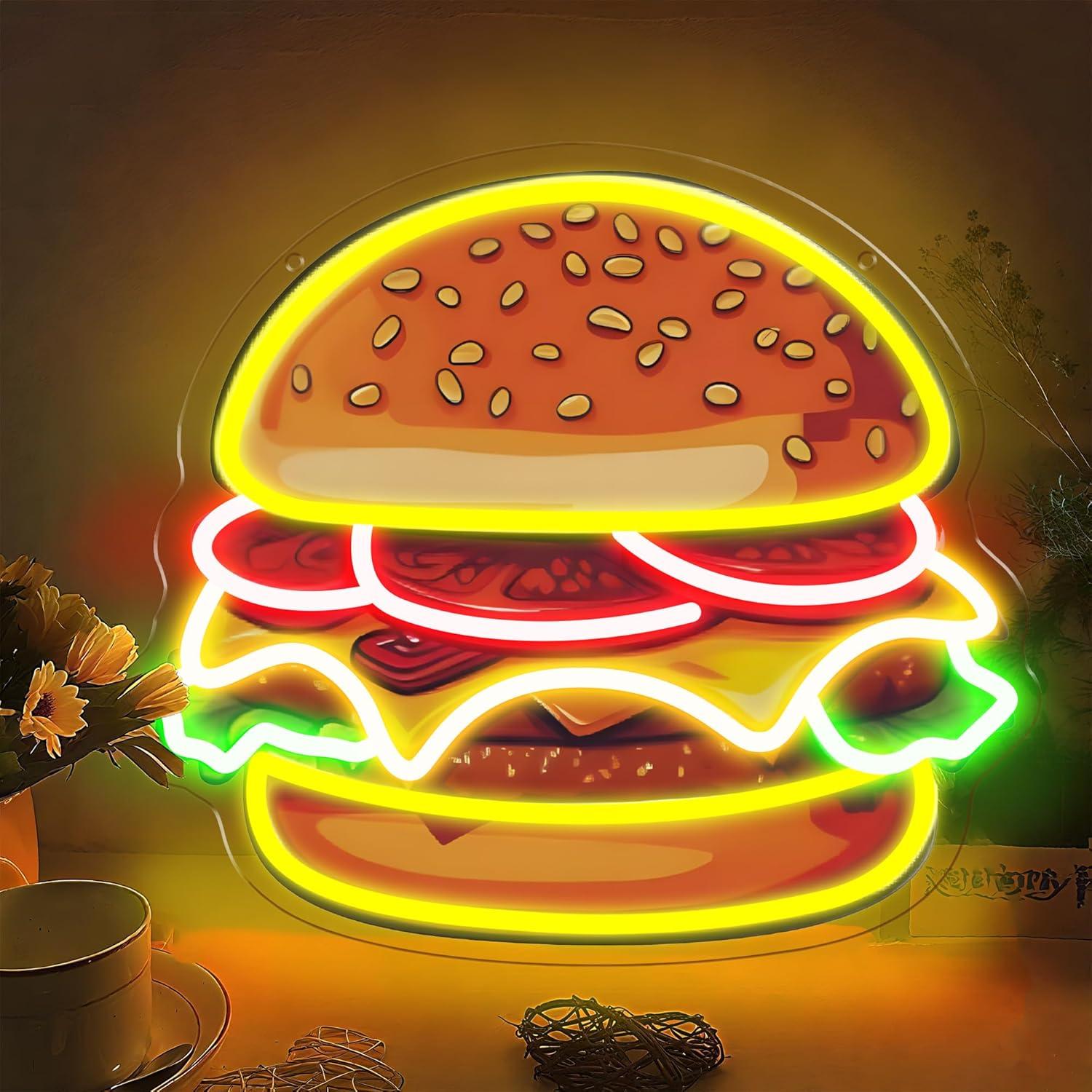 バーガーネオンサインLEDハンバーガーウォールライト、レスト - Home Bar Signs のレビューと価格