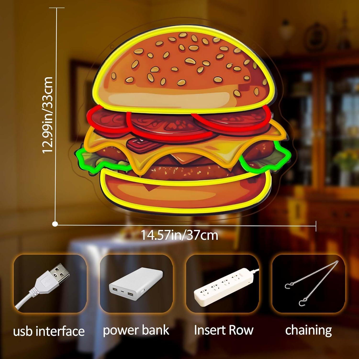 バーガーネオンサインLEDハンバーガーウォールライト、レスト - Home Bar Signs のレビューと価格