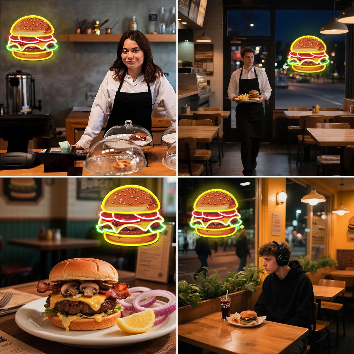 バーガーネオンサインLEDハンバーガーウォールライト、レスト - Home Bar Signs のレビューと価格