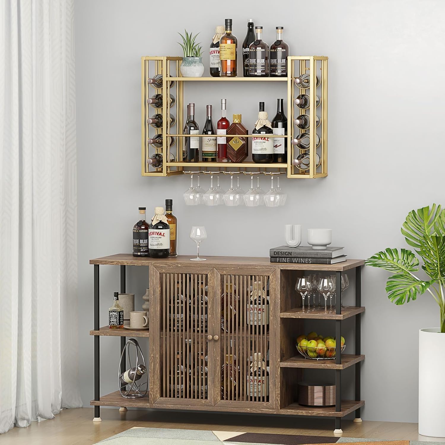 壁掛けワインラック、ワイングラスラック付き壁掛けワインラック - Home Bar Shelf のレビューと価格